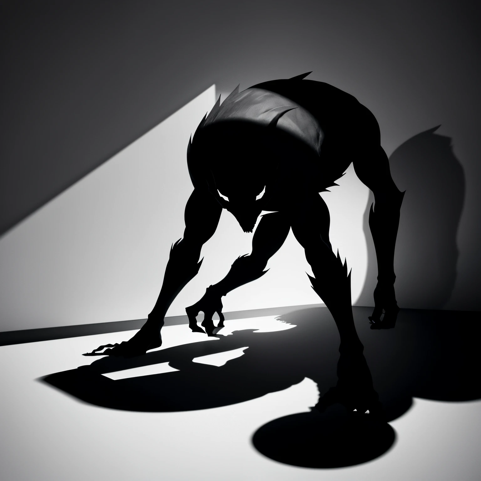 Vectorial art, black and white, shadow, cool monster