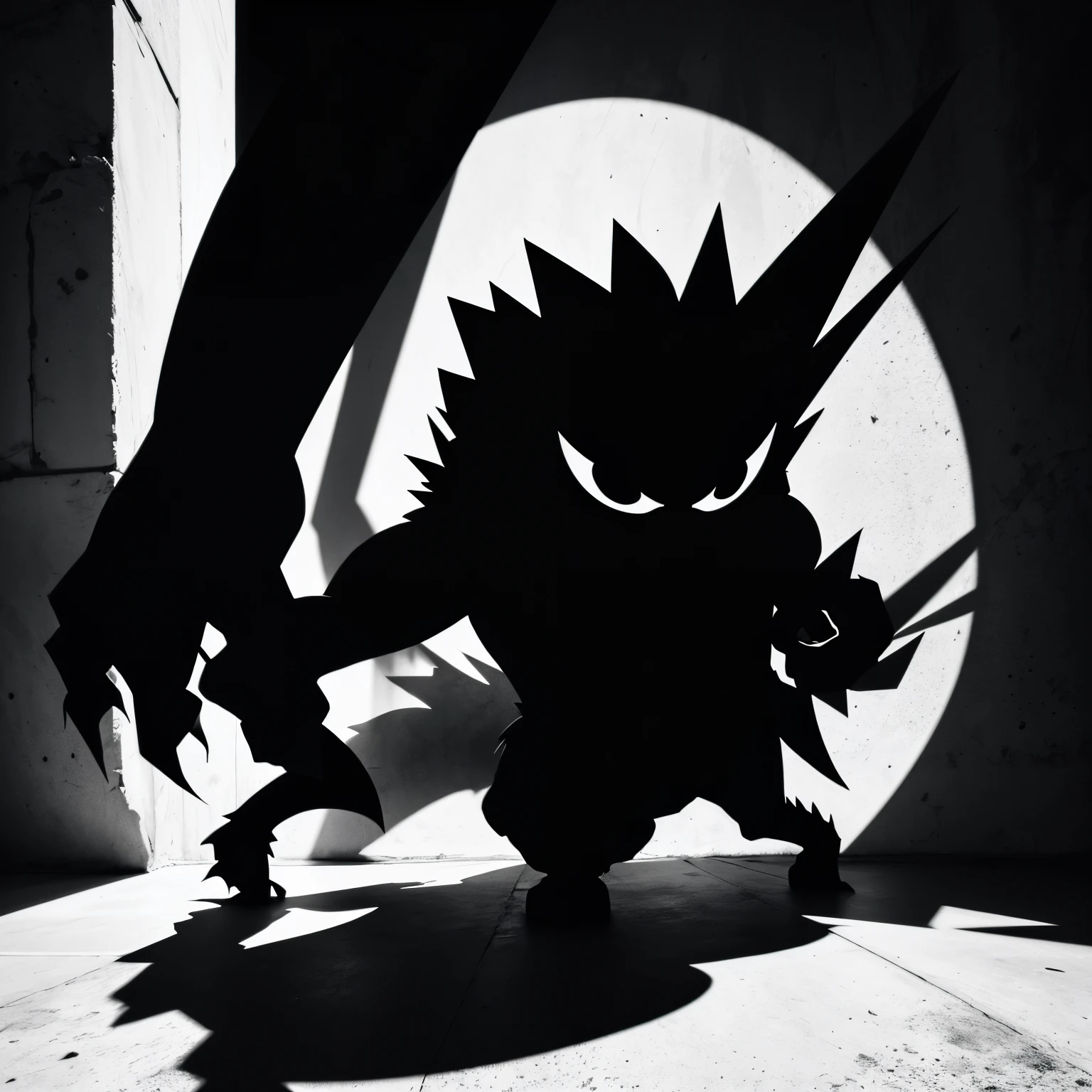 Vectorial art, black and white, shadow, cool monster