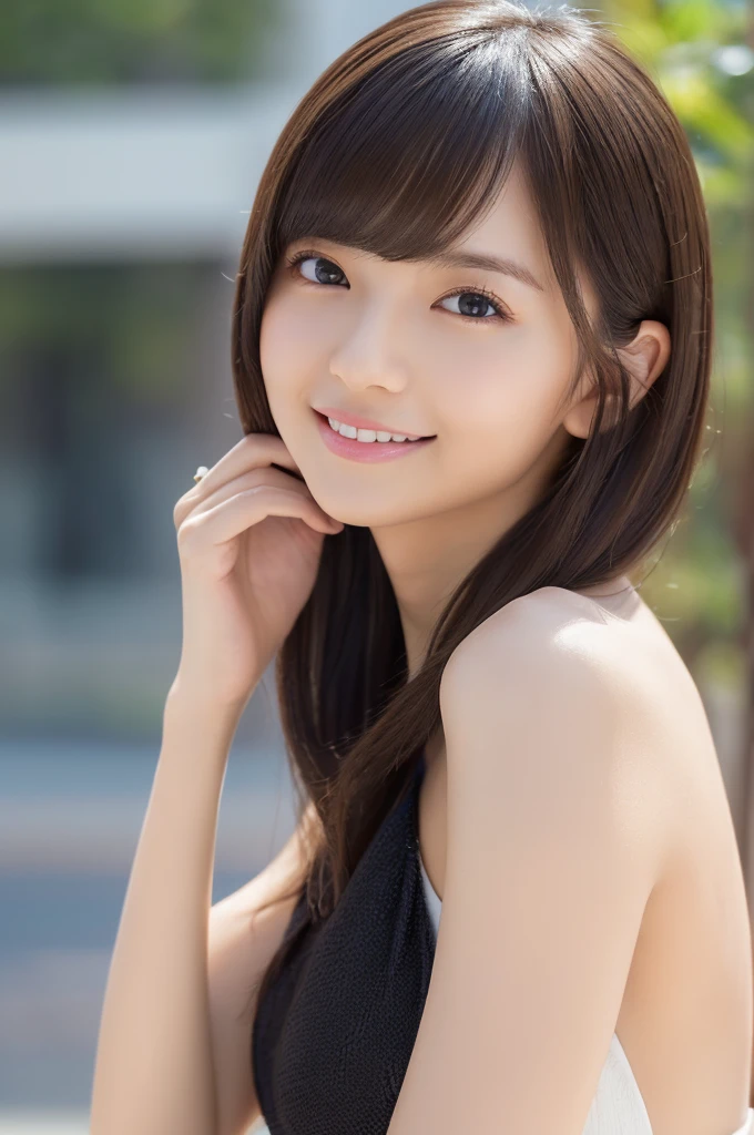 ((masterpiece、Hugging each other naked、Naked face to face and hugging、Hugging each other's cheeks、two beautiful girls、Detailed eye、bangss、Put your ears out))、big eye、Distinct double eyelids、((top-quality, 超A high resolution、stares at the camera、Light brown eyes、Clean collarbone、glowy skin、Straighten your back、The face of the golden ratio、a small face)), (Realisticity: 1.4), OriginalPhotographs, 2girls,cinematlic lighting、japanes、Super beauty、Realistic skin type、(((clean breasts、A slender、The body is facing forward、lipgloss、Highlights in the eyes、thin lips、looking happy smile)))、(A hyper-realistic)、(hight resolution)、(8K picture quality)、(ighly detailed)、(Best Illustration)、(beautifully detailed eyes)、(ultra-detailliert)、A detailed face、looking at viewert、Facing straight ahead、sleeve less、short-hair、Black-haired、46 point diagonal bang background is、It's actually nothing but a pure white background、