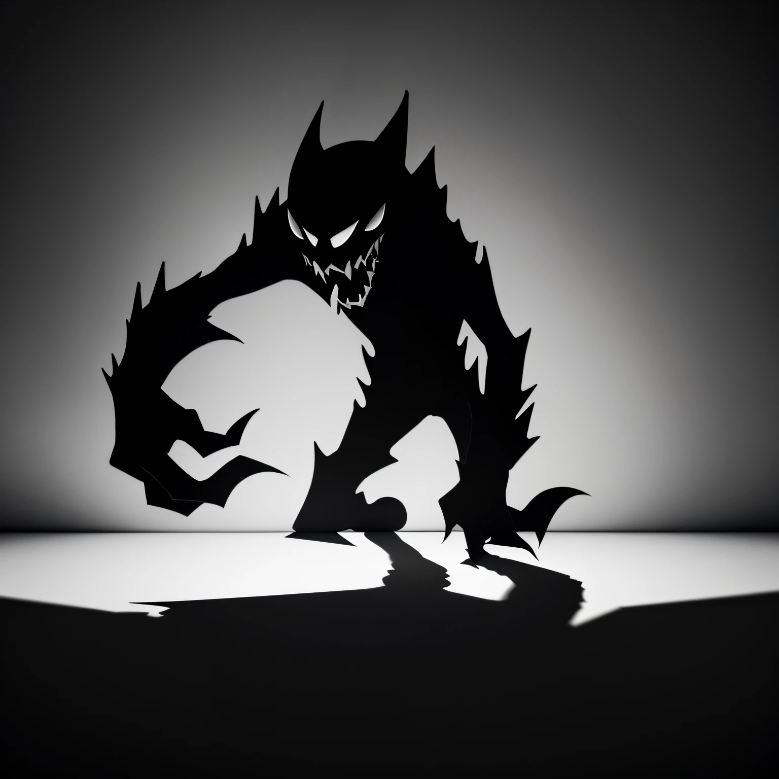 Vectorial art, black and white, plain 2d shadow, cool monster