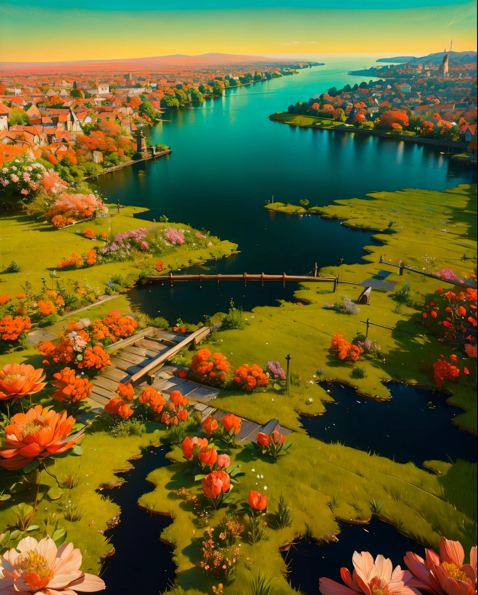 a painting of a river with flowers and a bridge, medeival fantasy town, beautiful detailed scene, highly detailed and beautiful, beautiful insanely detailed, full of colors and rich detail, intricate detailed 8 k, fairy tale place, beautiful cityscape, intricate scenery, incredibly high detailed, detailed scenery, highly detailed beautiful, fantasy town setting, very high detailed, incredible detailed