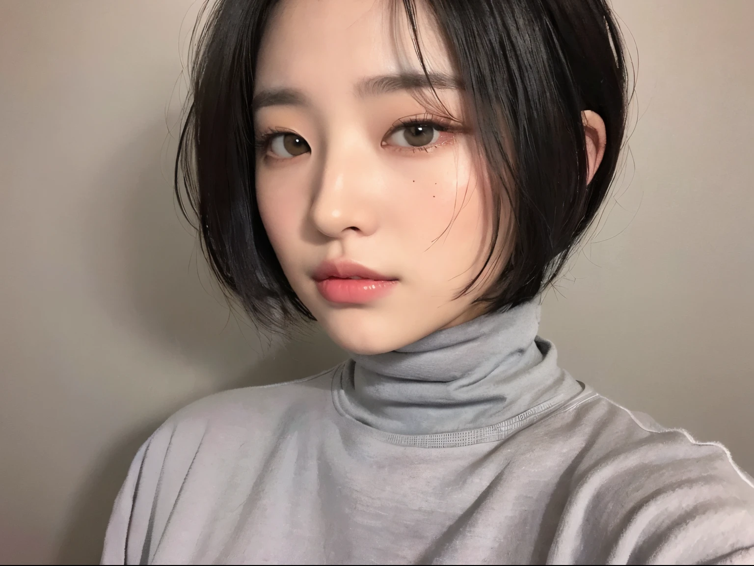 ((top-quality、8K、masterpiece:1.3))、foco nítido:1.2、Perfect beauty:1.4、Winters:1.2、((Creative Hair:1.8))、(short-hair:1.8)、(Modern style:1.2)、High-definition face and skin texture、Narrow-eyed、二重まぶた、dark-colored hair、winter outside background、Take your eyes off、Design Hair、Oversized sweatshirt、(dark ilumination:1.8)、cowboy shot、Looks cold、(Works like a single page of VOGE:1.8)、Hair fluttering in strong winds、natural make up、(whitish bleached hair:1.5)、Nostalgic depiction、(Light bangs:1.7)、turtle neck、(1womanl:1.5)、Gray color、sideshot、Not looking here、