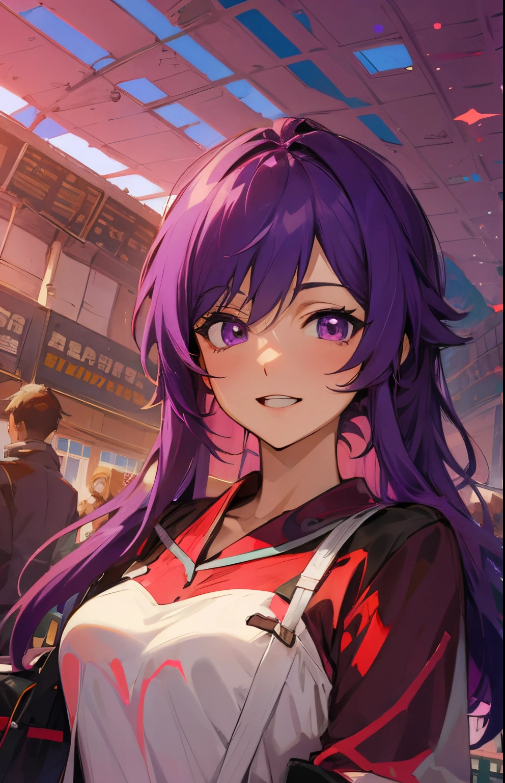 Purple colored hair,purpleeyes,sandbeach,Seafront,the sunset
