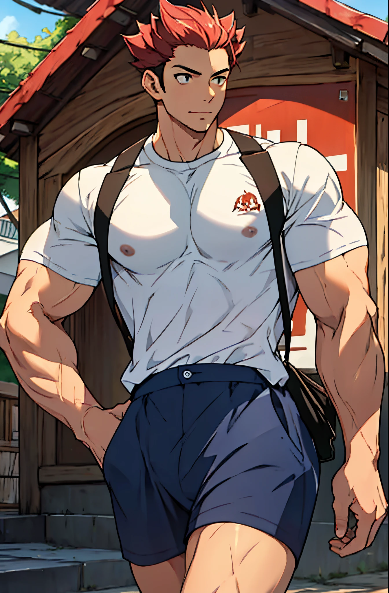 A mais alta qualidade, no meio de uma avenida movimentada, lion men, vestindo uma camiseta preta estampada, masculo, musculos apertados na camisa, (angulo de baixo), pernas definidas, defined arms, abdomen definido
