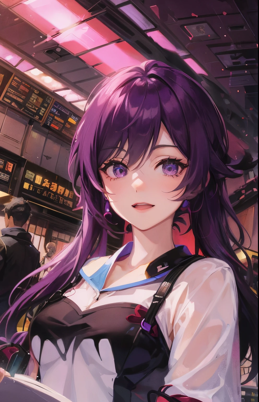 Purple colored hair,purpleeyes,sandbeach,Seafront,the sunset