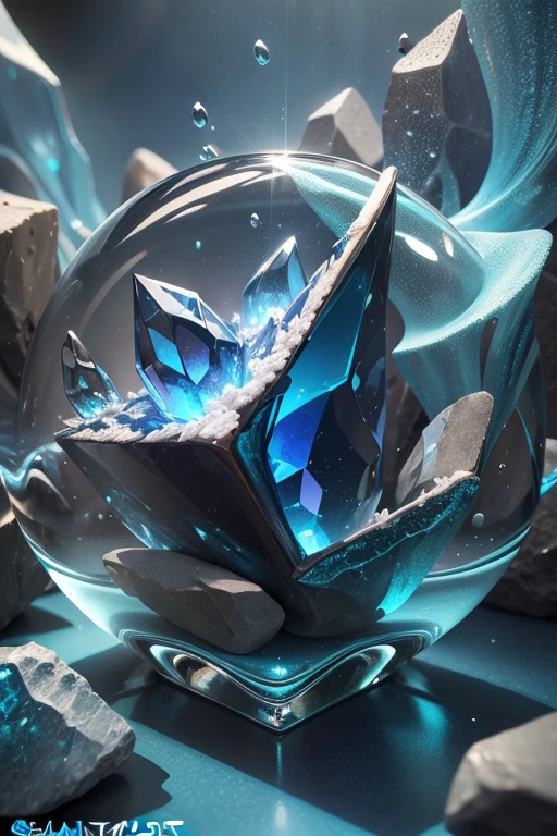 ((SeaArt logo)) !Highest quality! Masterpiece! High-quality logo. 3D visualization. Unreal Engine. The highest quality, details, textures, materials, and clear forms (smooth glass, synthetic material, artificial stone, plastic, metal). Blue radiance from the depths of the forms, Seaart Logo!, 3D logo. One . Front camera view, perspective