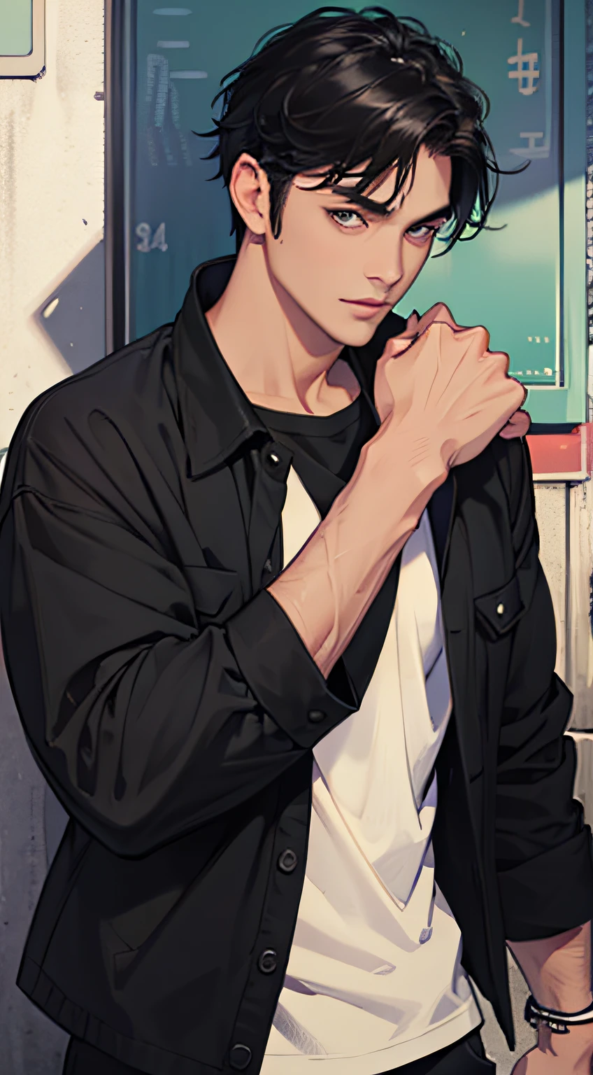medium black hair guy, casual clothes, charming expression, handsome man, 4k, full hd, high quality