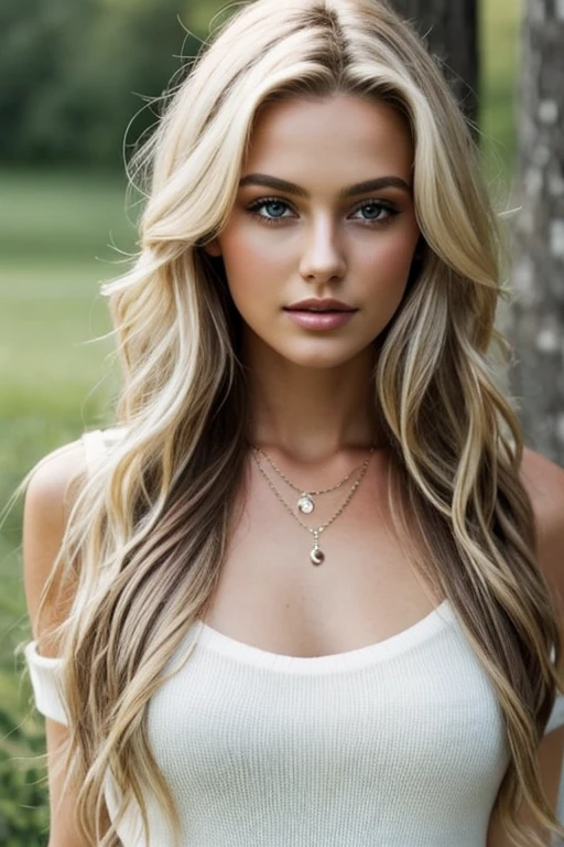 1girl in, Age19, Only, Long hair, medium tits, Looking at the viewer, Wavy blonde hair, Bare shoulders, Jewellery, Full entire body, (extremely detailed 8K background image), Soft light, High quality, Film grain, Fujifilm XT3 sharp focus, f 5.6, High detail, Sharp focus,(natural lightting), (Closeup:1.2), (seductive), Realistic, One sexy