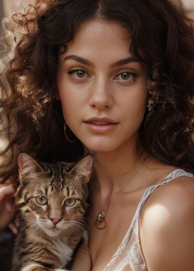 there is a woman holding a cat and posing for a picture, beautiful portrait, high quality portrait, beautiful and realistic faces, an ultra realistic photo, ultra detailed portrait, ultra realistic digital art, by Galen Dara, gorgeous portrait, digital art. photo realistic, ultrarealistic digital art, realistic portrait photo, ultra-realistic digital art, stunning portrait, beautiful photorealistic imagery