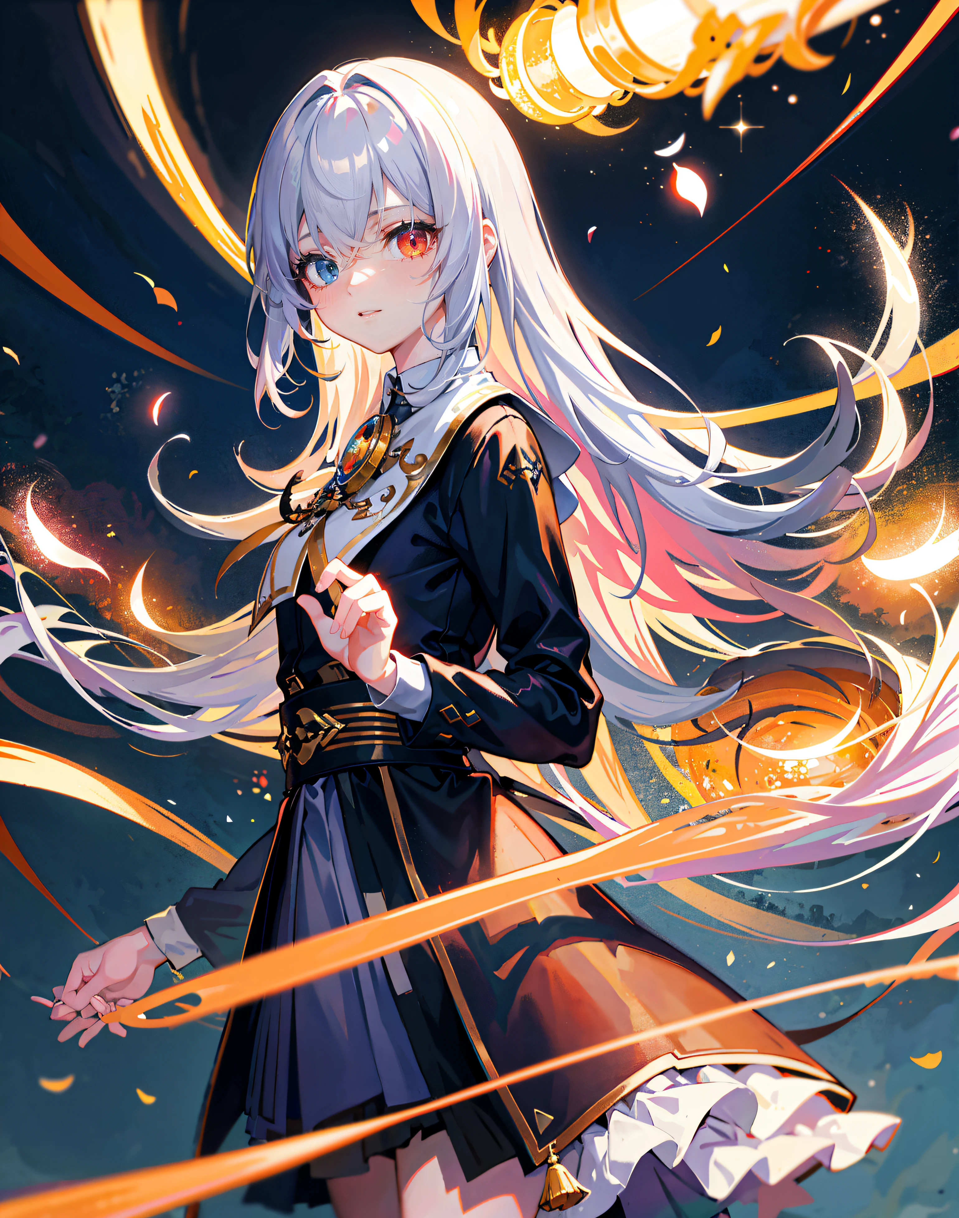 {{tmasterpiece}}，Best quality，Very detailed CG unified 8k wallpaper，电影灯光，lens flare glow，Beautiful and detailed colors，Side view of multi-colored hair，Colorful light，Particulate matter，Heterochromia，（One color：1.5），（Hair color:1.5),Four different moves all look good