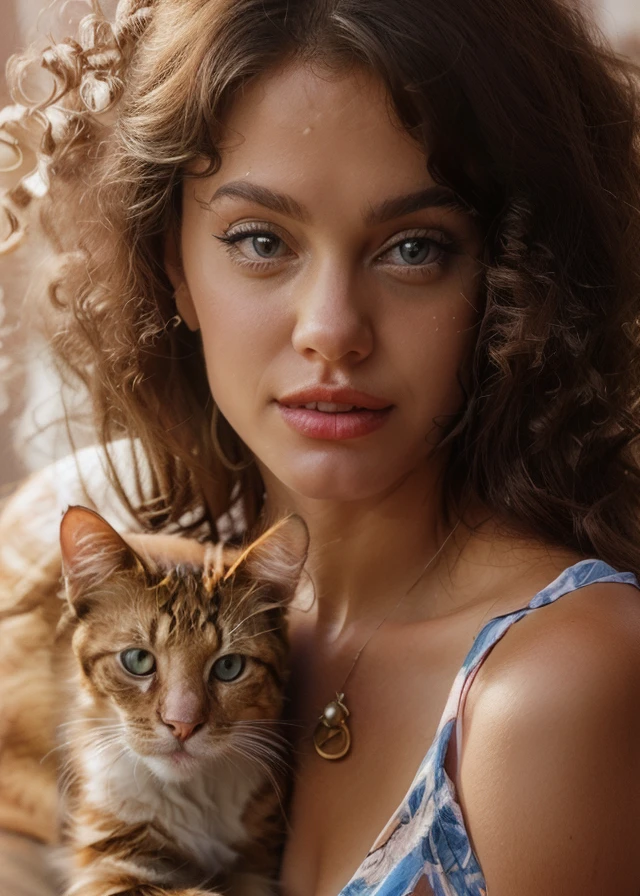 there is a woman holding a cat and posing for a picture, beautiful portrait, high quality portrait, beautiful and realistic faces, an ultra realistic photo, ultra detailed portrait, ultra realistic digital art, by Galen Dara, gorgeous portrait, digital art. photo realistic, ultrarealistic digital art, realistic portrait photo, ultra-realistic digital art, stunning portrait, beautiful photorealistic imagery