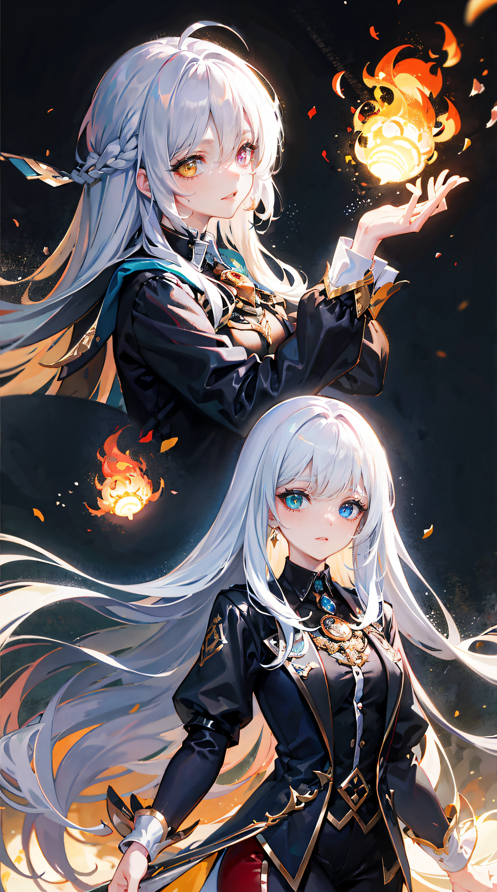 Top Quality, Masterpiece, High Resolution, 8k, Hoodie and Anime Style Girl, One Girl, Detailed Line Art, Bright White and Bright Amber Style, Digital Enhancement, Close Up, Anime Core, Flowing Fabric、((((白髪))))、(((金色の瞳)))、(((((黒パーカー)))))
