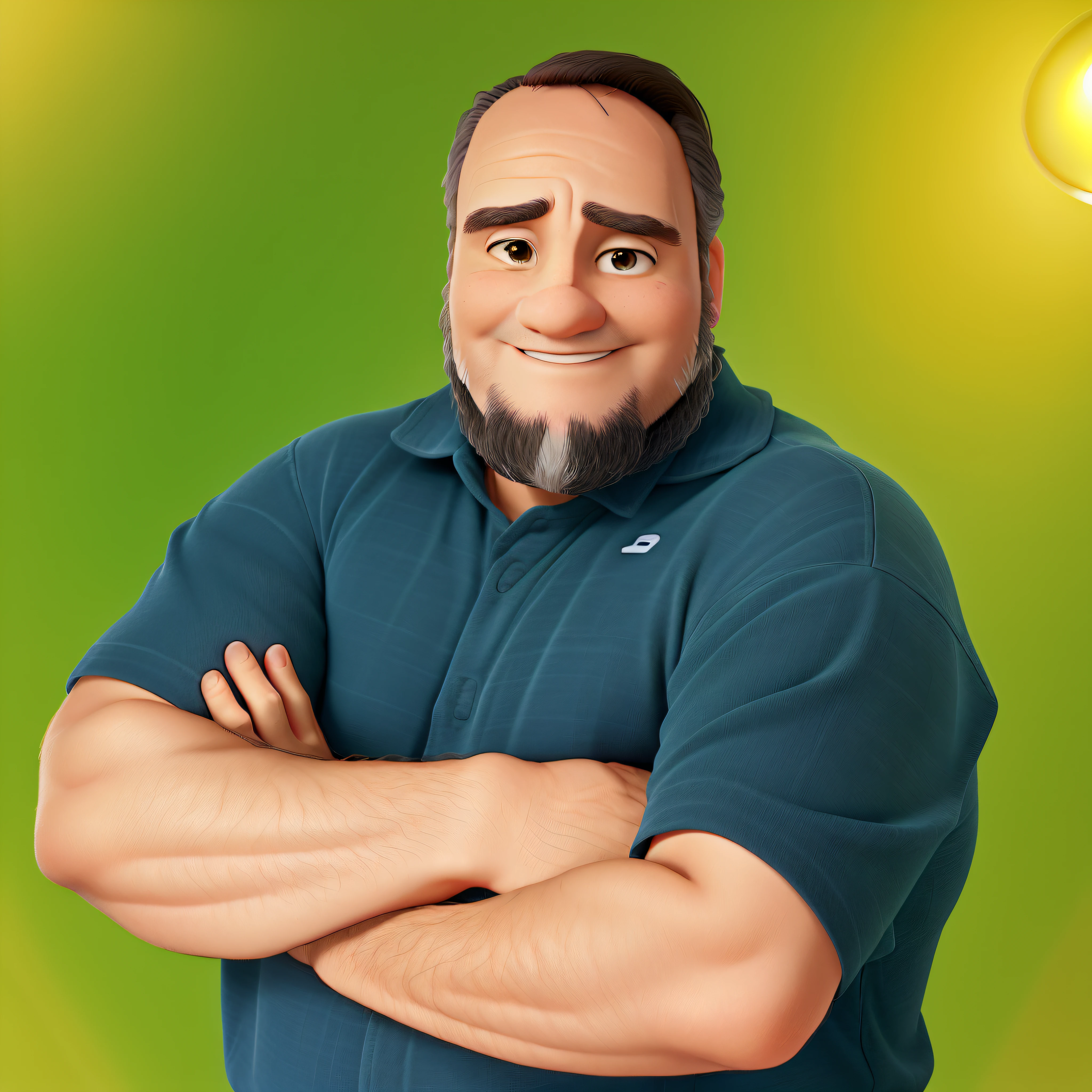 Um homem de 45 anos, illuminated by the light of a lamp, no estilo disney pixar, alta qualidade, melhor qualidade