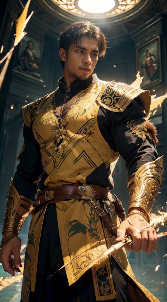 (masterpiece:1.2), (illustration), (best quality:1.2), (best aesthetic:1.2), (beautiful art:1.2), (ultra-detailed:1.2), (8k), (HDR), (wallpaper), (sharp focus), (intricate), (hyper realistic), men, sundanese, handsome, shaved