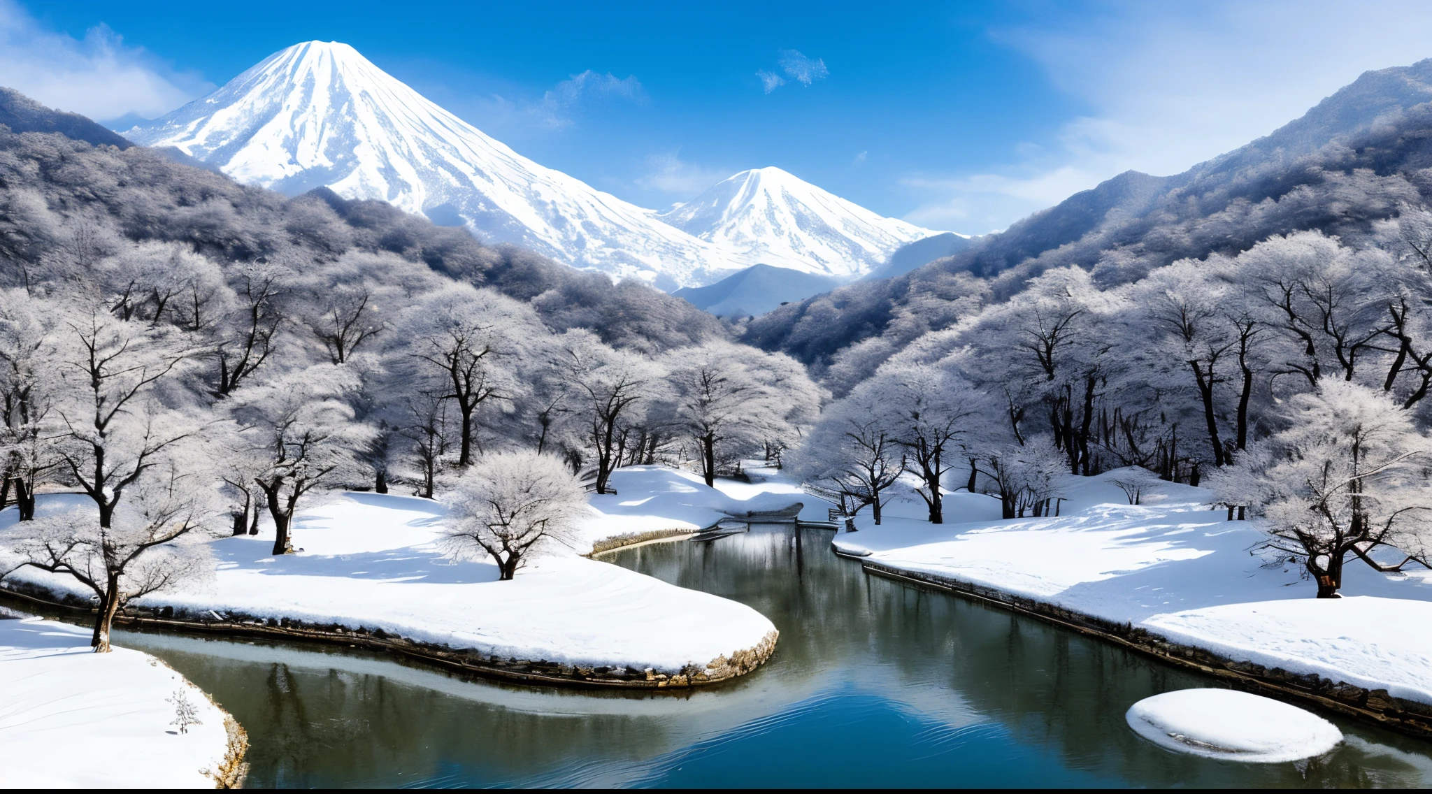 Merry Christmas in Japanese,Winter snow covered Chinese landscape