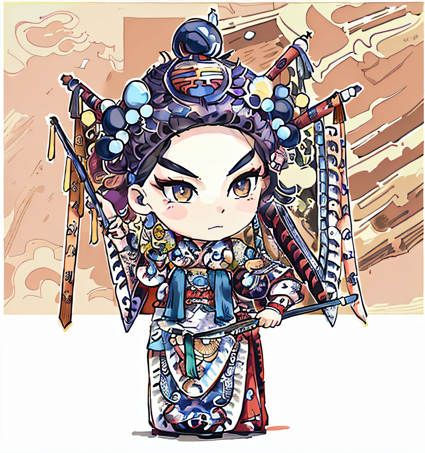 Close-up of man holding sword, beijing opera, ancient china art style, Wearing ancient Chinese clothes, traditional chinese art, Chinese traditional, TRADITIONAL CHINESE COSTUMES, zhao yun, Emperor Xuande, Chinese armor, Chinese-style, Chinese samurai, dressed as emperor, inspired by Xie Huan, Inspired by PwC, chinese empress, Princesa chinesa antiga