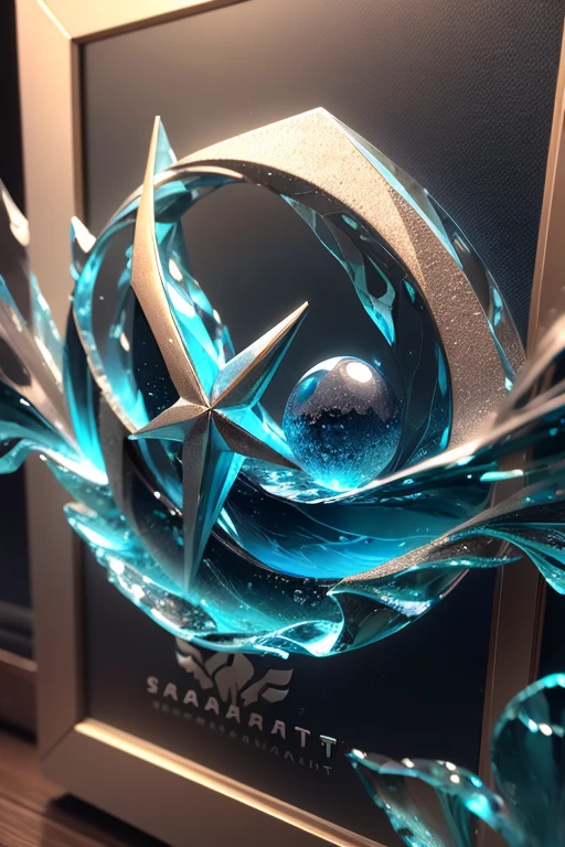 ((SeaArt logo)) !Highest quality! Masterpiece! High-quality logo. 3D visualization. Unreal Engine. The highest quality, details, textures, materials, and clear forms (smooth glass, synthetic material, artificial stone, plastic, metal). Blue radiance from the depths of the forms, Seaart Logo!, 3D logo. One . Front camera view, perspective