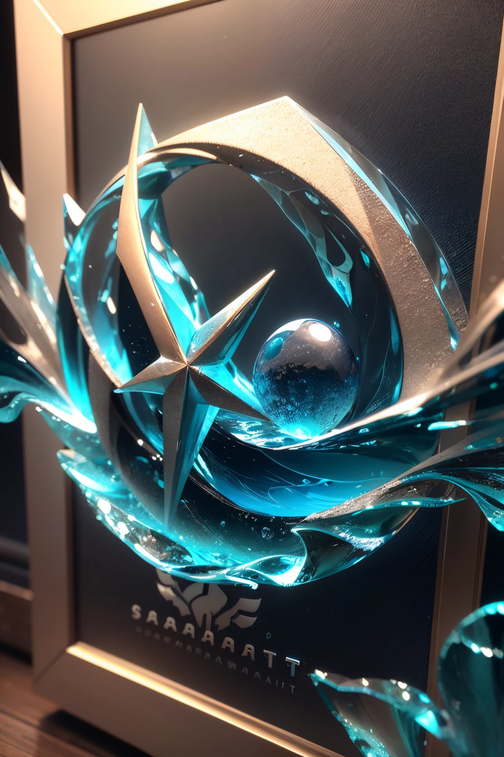 ((SeaArt logo)) !Highest quality! Masterpiece! High-quality logo. 3D visualization. Unreal Engine. The highest quality, details, textures, materials, and clear forms (smooth glass, synthetic material, artificial stone, plastic, metal). Blue radiance from the depths of the forms, Seaart Logo!, 3D logo. One . Front camera view, perspective