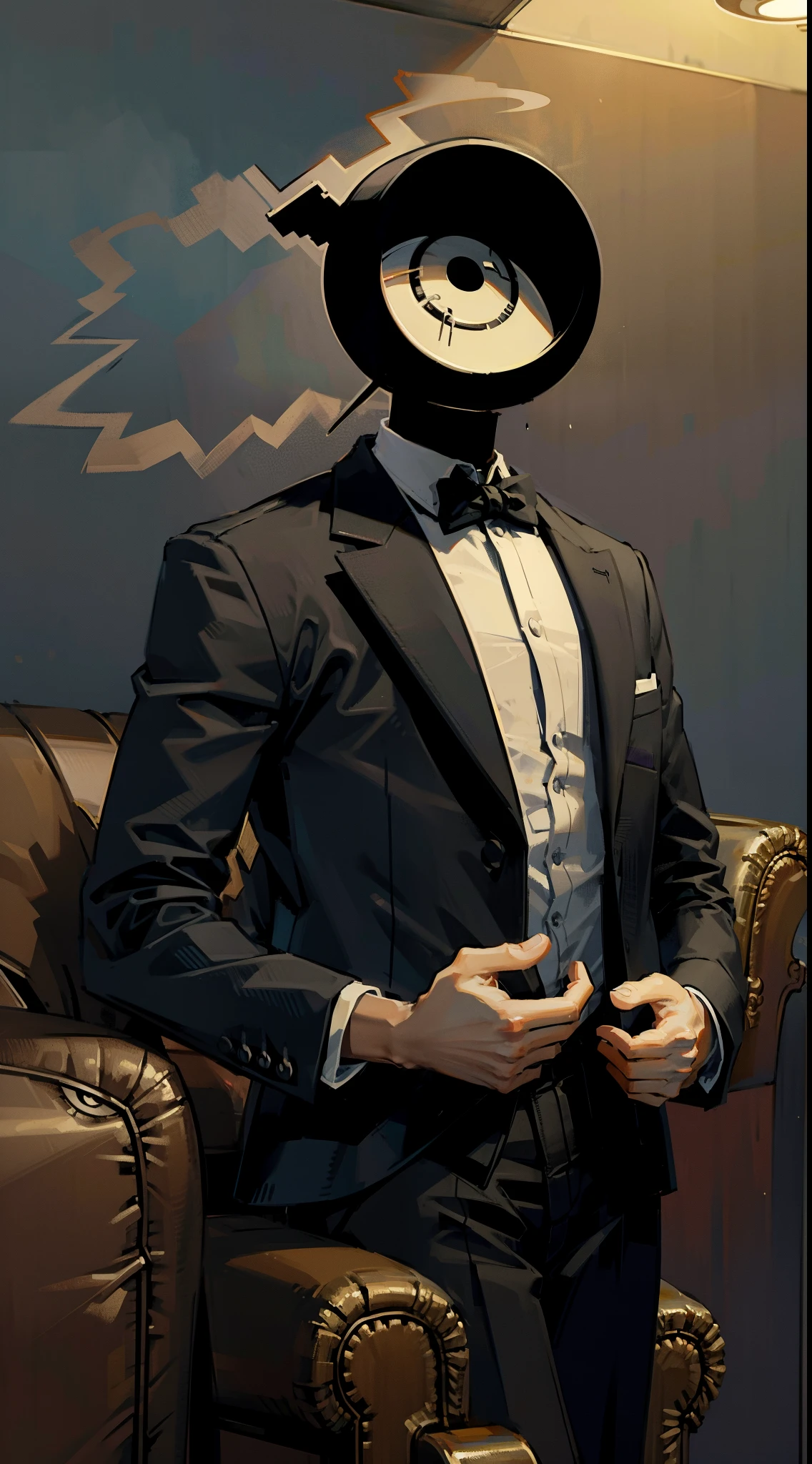 1man, masterpiece,strange head, eye head, eye head,couch, gun, pistol, smoke, formal clothes,suit, white shirt, high details, gorgeous, 4k, BREAK close up, no humans, cinematic, dramatic,contrast, , night,fog, wallpaper, misteryous, digital art,