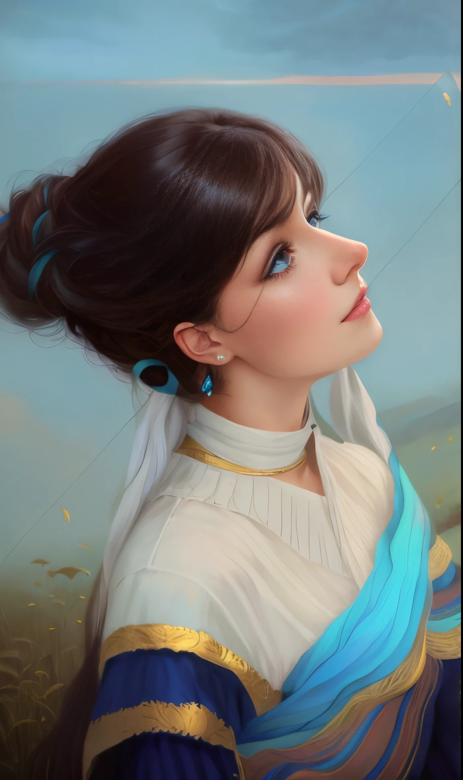 picture of a woman with long hair and blue eyes in a field, beautiful fantasy art portrait, fantasy art portrait, fantasy portrait art, beautiful fantasy portrait, fantasy portrait, gorgeous digital painting, Detailed matte fantasy portrait, beautiful digital painting, beautiful digital illustration, Fantasy genre portrait, in the art style of bowater, karol bak uhd, beautiful digital artwork