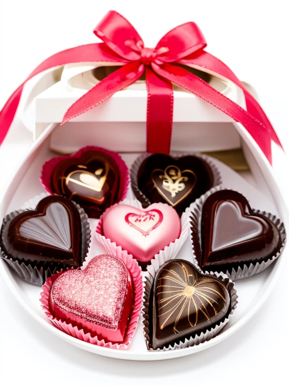 Valentine's Day, lots of wrapped chocolates on table, sunny stylish room, white background, Japan, high quality images