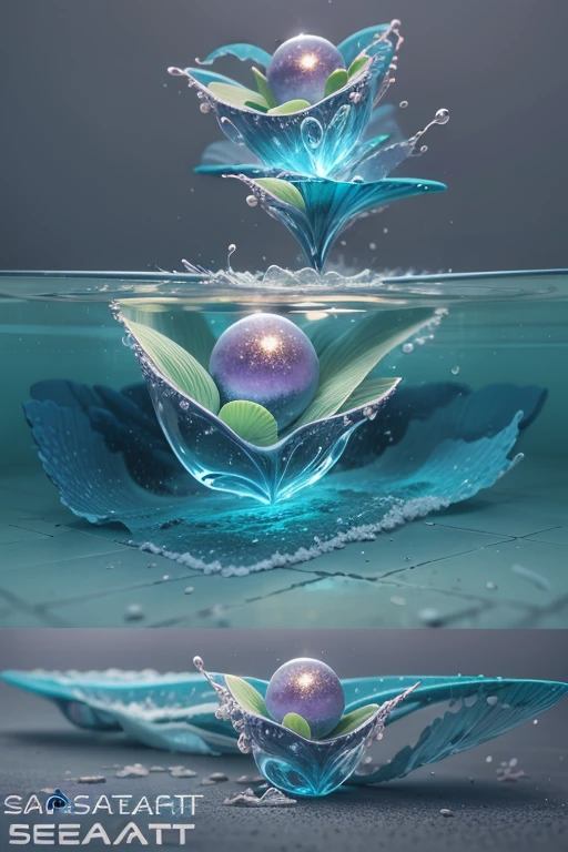 ((SeaArt logo)) !Highest quality! Masterpiece! High-quality logo. 3D visualization. Unreal Engine. The highest quality, details, textures, materials, and clear forms (smooth glass, synthetic material, artificial stone, plastic, metal). Blue radiance from the depths of the forms, Seaart Logo!, 3D logo. One . Front camera view, perspective