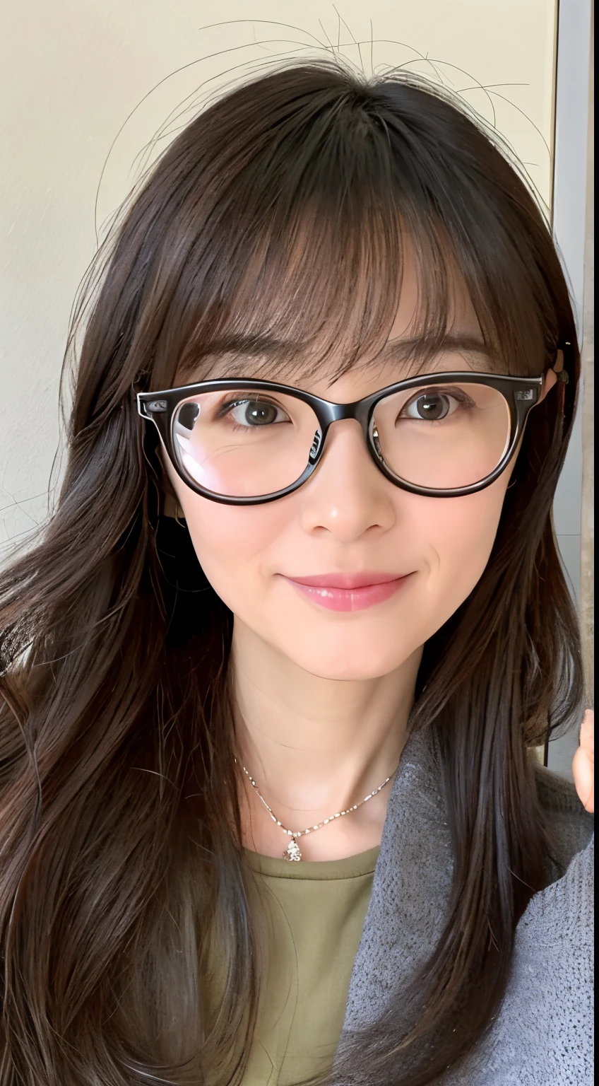 Female, 43 years old、wears glasses、Bangs tight、bird cafe、top-quality、realisitic