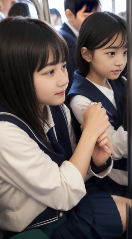 Sitting、Dark blue pleated skirt、thigh