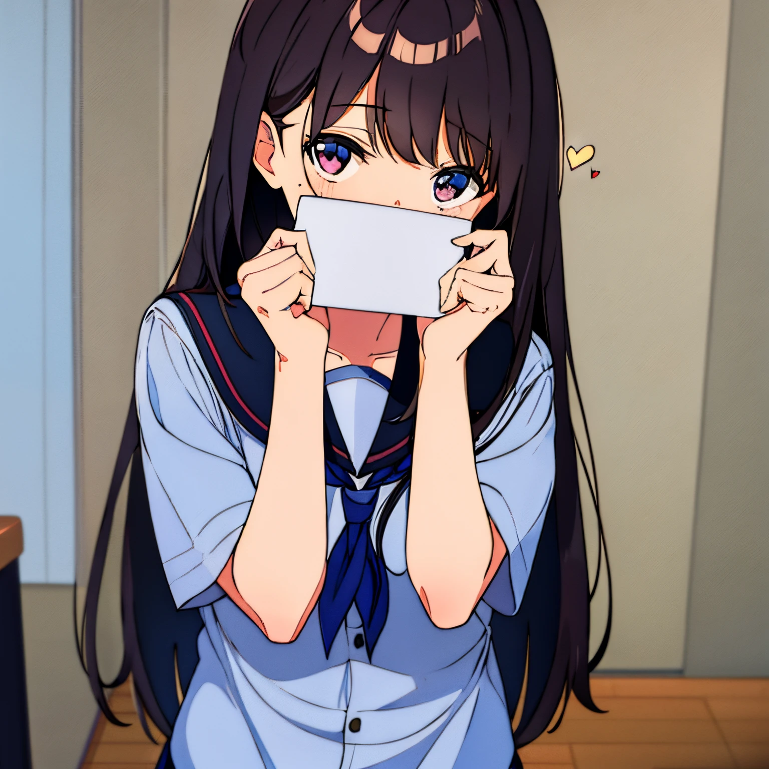 A girl wearing a school uniform with long hair gave a love letter.