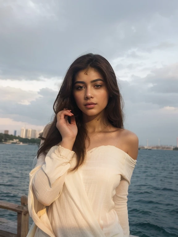 (Best quality, Ultra-detailed, Masterpiece:1.5), Photorealistic photograph of a beautiful pakistani woman. The woman should have a flawless, highly detailed face (Highly Detailed Skin) with soft, luminous skin. Her long hair should be naturally brown and stylishly arranged. (Perfect Eyes:1.2). The photography should feature high-quality film grain (ISO 400, 30mm lens RAW f1.8 aperture. The woman should be dressed modestly.
