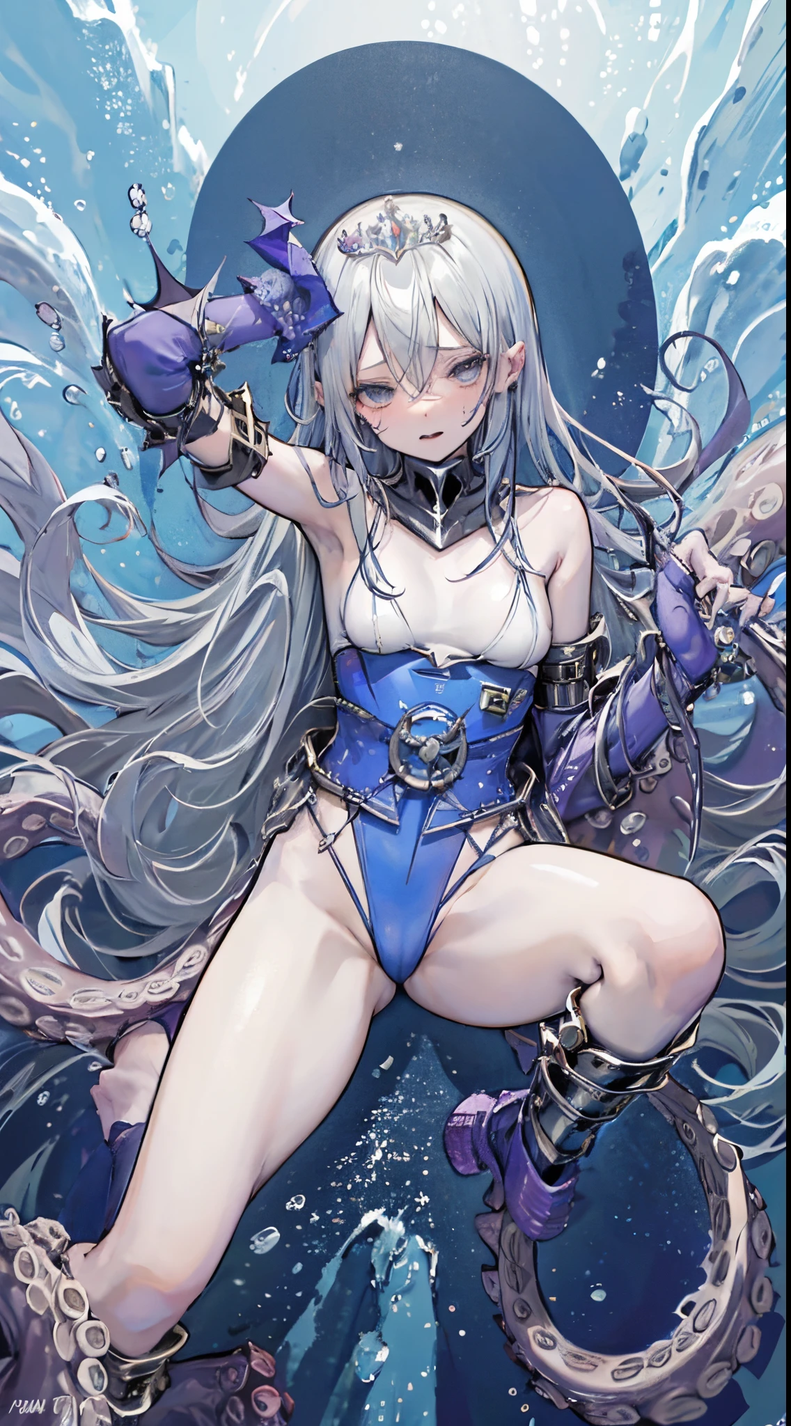 one-girl、small heads、、tear drop、Tongue rest、A look of despair、,tear drop、、Tentacle grabbing、1There are giant octopuses on both sides、Ahegao,swim wears,Inside the sea,Octopus Moon,Tentacles grasp limbs,An octopus,There are tentacles on the body,Tentacles wrapped around the girl, (The tentacles are wrapped around the legs, The tentacles of the masterpiece are wrapped around the waist, The tentacles are wrapped around the arm),
