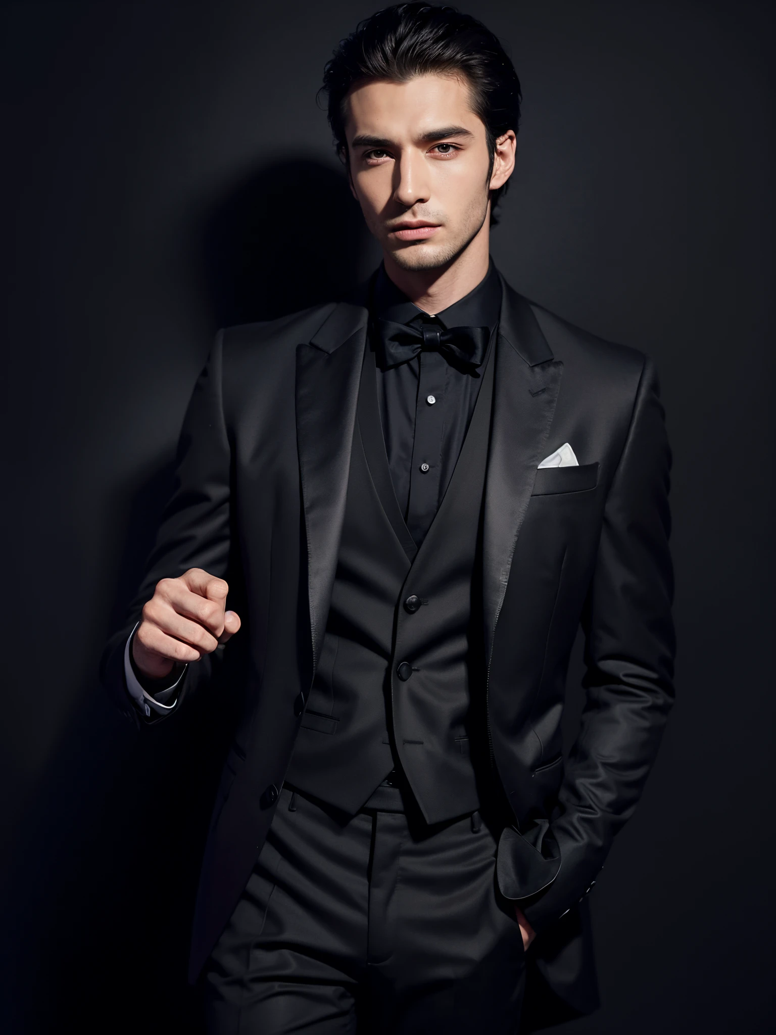A close up of a man in a suit and bow tie - SeaArt AI