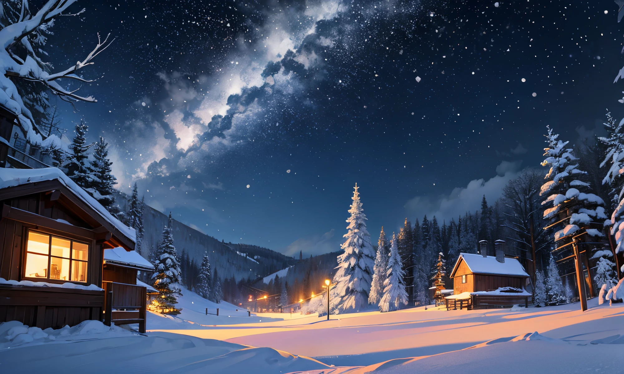 winter, snowing, the night, fentezi, a lot of details, 8K, a beautiful background, Without people