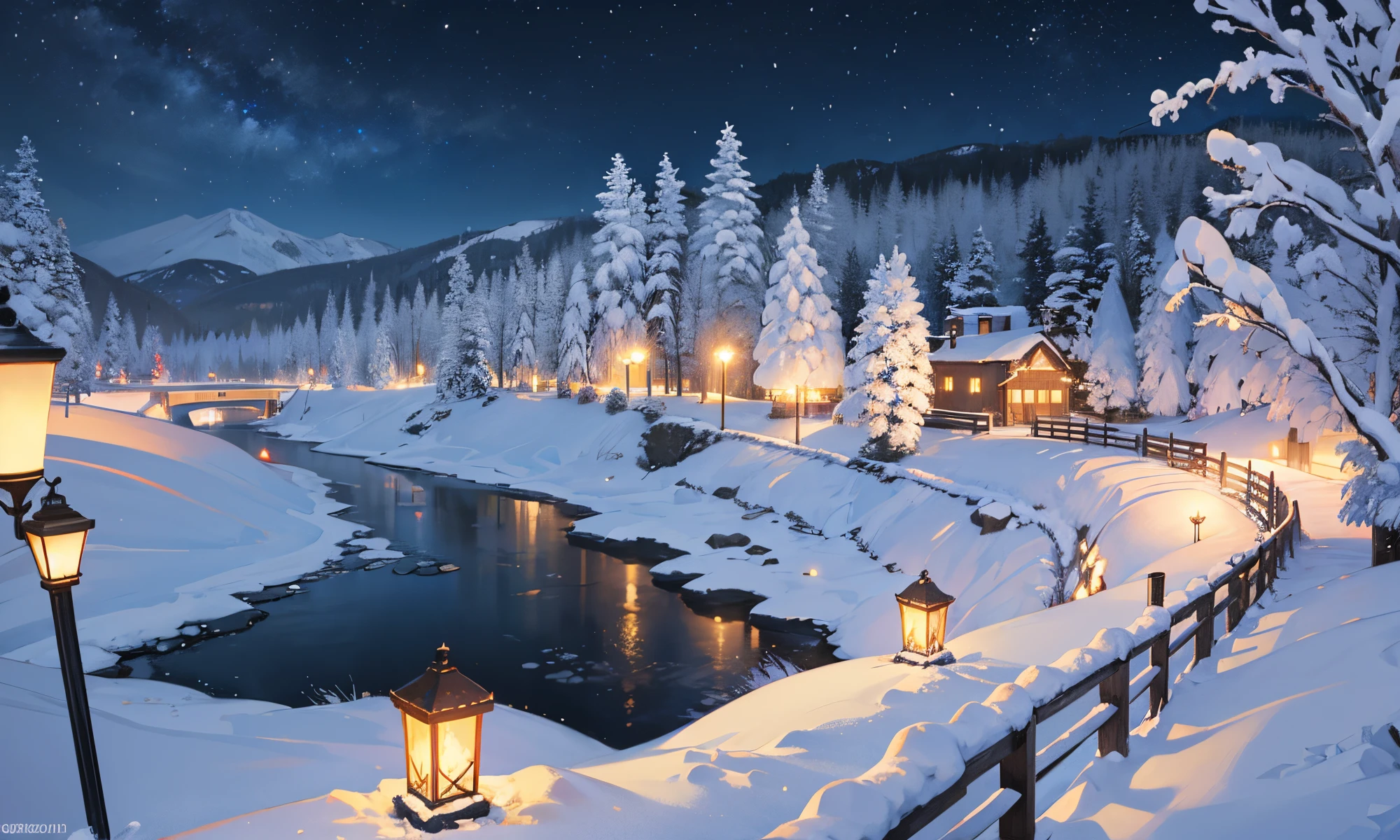 winter, snowing, the night, fentezi, a lot of details, 8K, a beautiful background, Without people