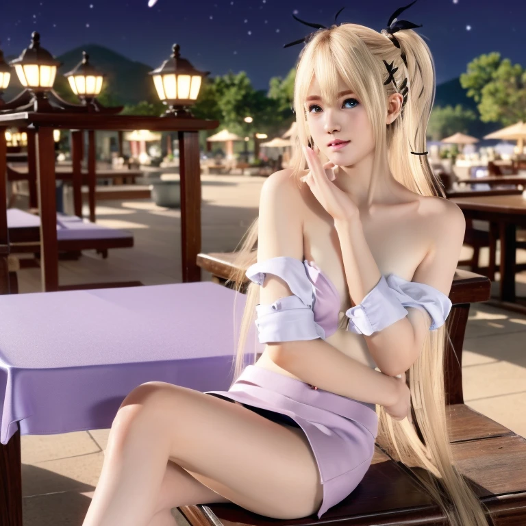 Marie Rose, Blonde hair, One-person viewpoint, (masutepiece:1.3), High resolution, ultra-detailliert, the Extremely Detailed CG Unity 8K Wallpapers, Realistic, Photorealsitic, Raw photo, beautifull detailed face, pale skin, realistic glistening skin, Detailed Cloth Texture, detailed hair texture, Perfect body, Beautiful face, 准确, Anatomically correct, Highly detailed face and skin texture, Natural neck length, (beautiful hand air skin:1.2), thin legs, Thin feet, Aligned teeth,
BREAK,
Detailed eyes, symmetrical eye, Blue eyes, Double eyelids, Thin eyebrows, (Glossy lips:1.4), (Drunken face:1.2), (blush:1.3),
BREAK,
(Classy and cute girl:1.3), (Wearing a light purple button shirt:1.2), (Wearing a navy long pencil skirt:1.2),
Huge breasts, (Slender figure:1.1), Firm abs, Beautiful collarbone,
(Blonde hair, Wavy Hair, Long hair:1.2), ((asymmetrical bangs:1.2)),
BREAK,
(Sitting across from a chair), ((Place your elbows on the table、Gently lift your chin:1.3)),
(Japan outdoor at night「Biagarten」で:1.2)), (Close Up Shot:1.2), Looking at Viewer, from the front side,