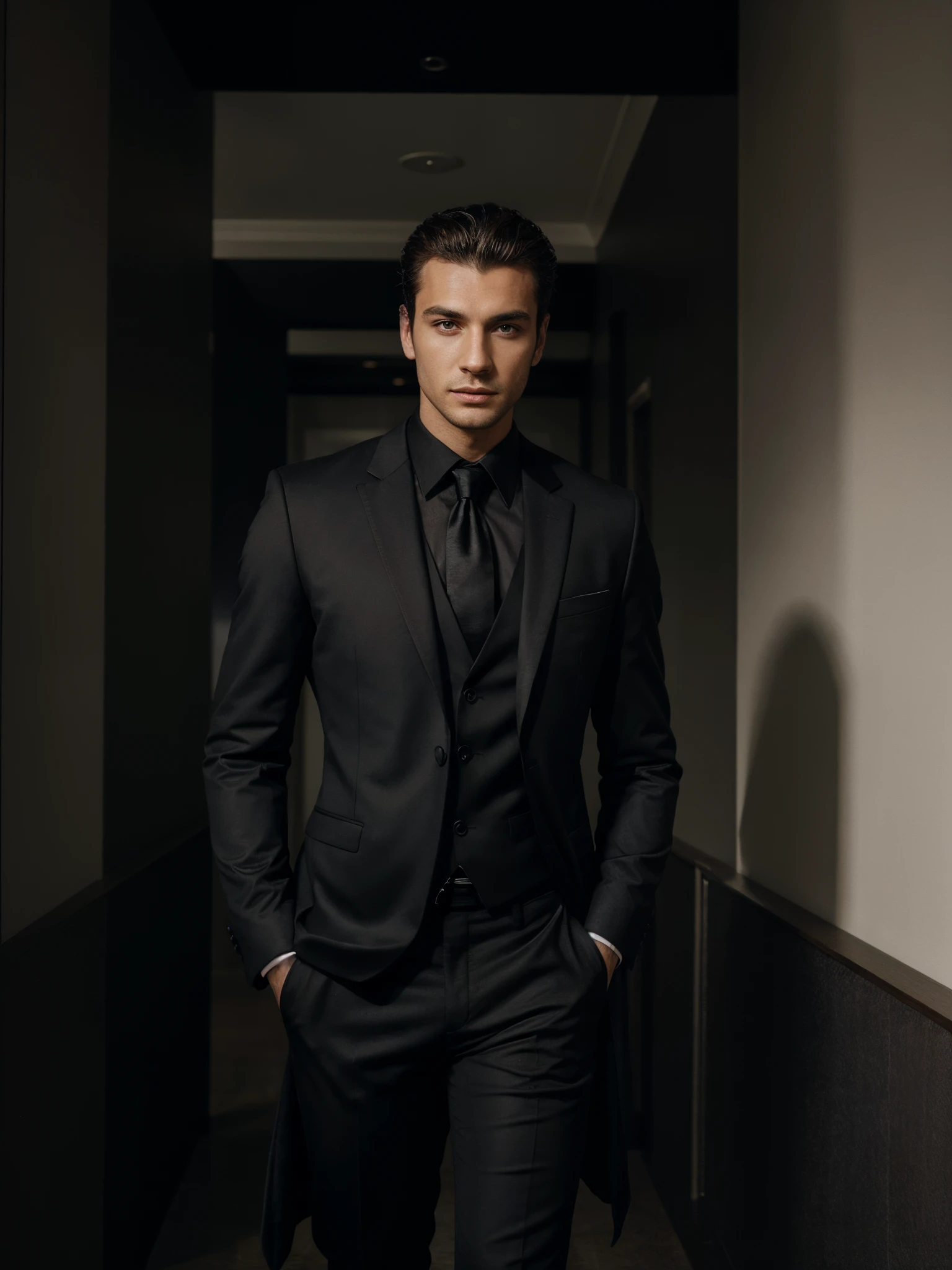 arafed man in a black suit, handsome male, handsome and attractive, handsome and elegant, portrait image, upper body, man in black suit, male model, attractive male, vitaly bulgarov, wearing a saint lauren black suit, attractive and good looking, luxury commercial photography