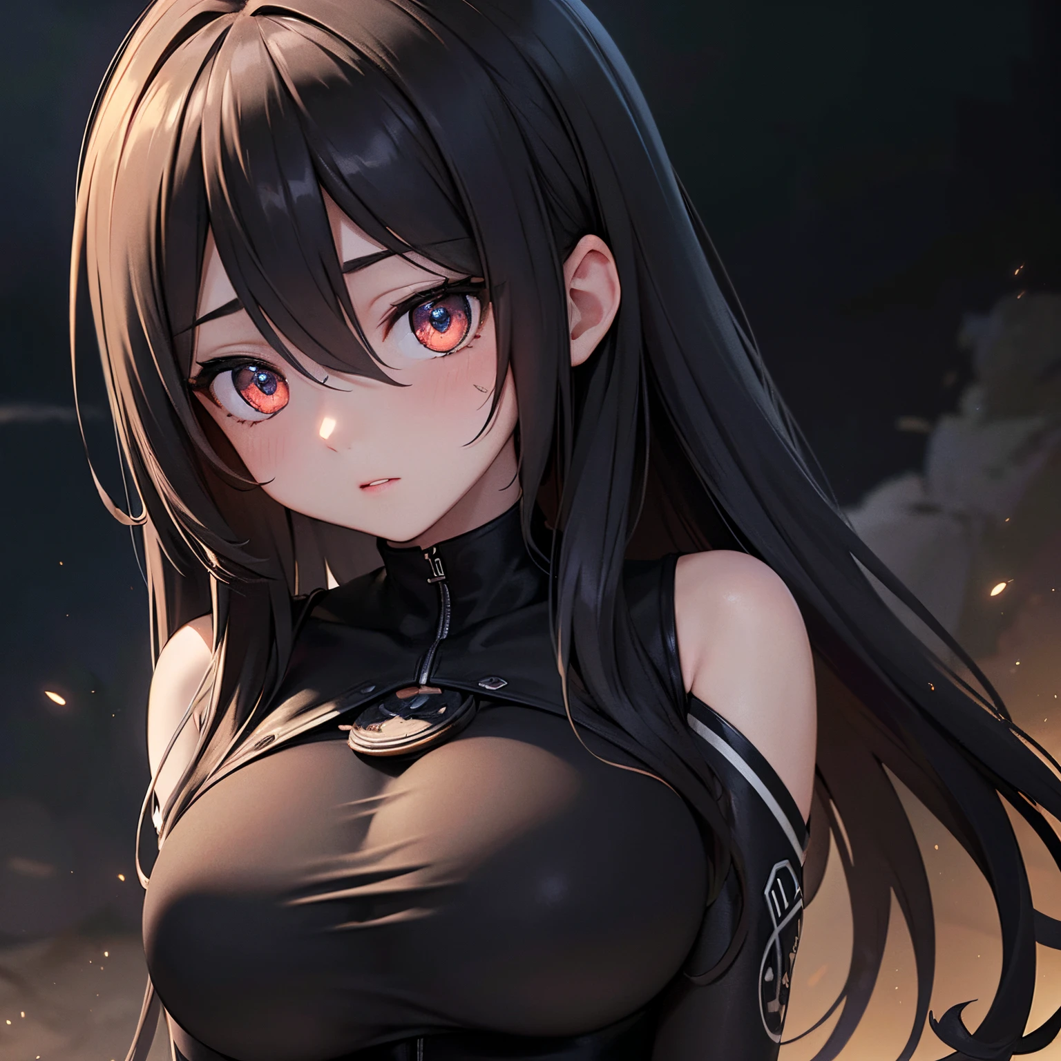 (masterpiece,best quality,ultra-detailed),1girl, large breast, glowing eyes,long hair,(((dust pretty girl))),beautiful and detailed face, detailed eyes,night,dust particles in the air,((black theme)),((((dust theme)))),