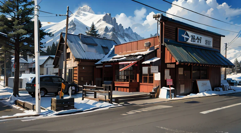 Add elements and details to the picture,Maintain image aspect ratio and composition,Rich background structure and detailed modeling of snowy mountains