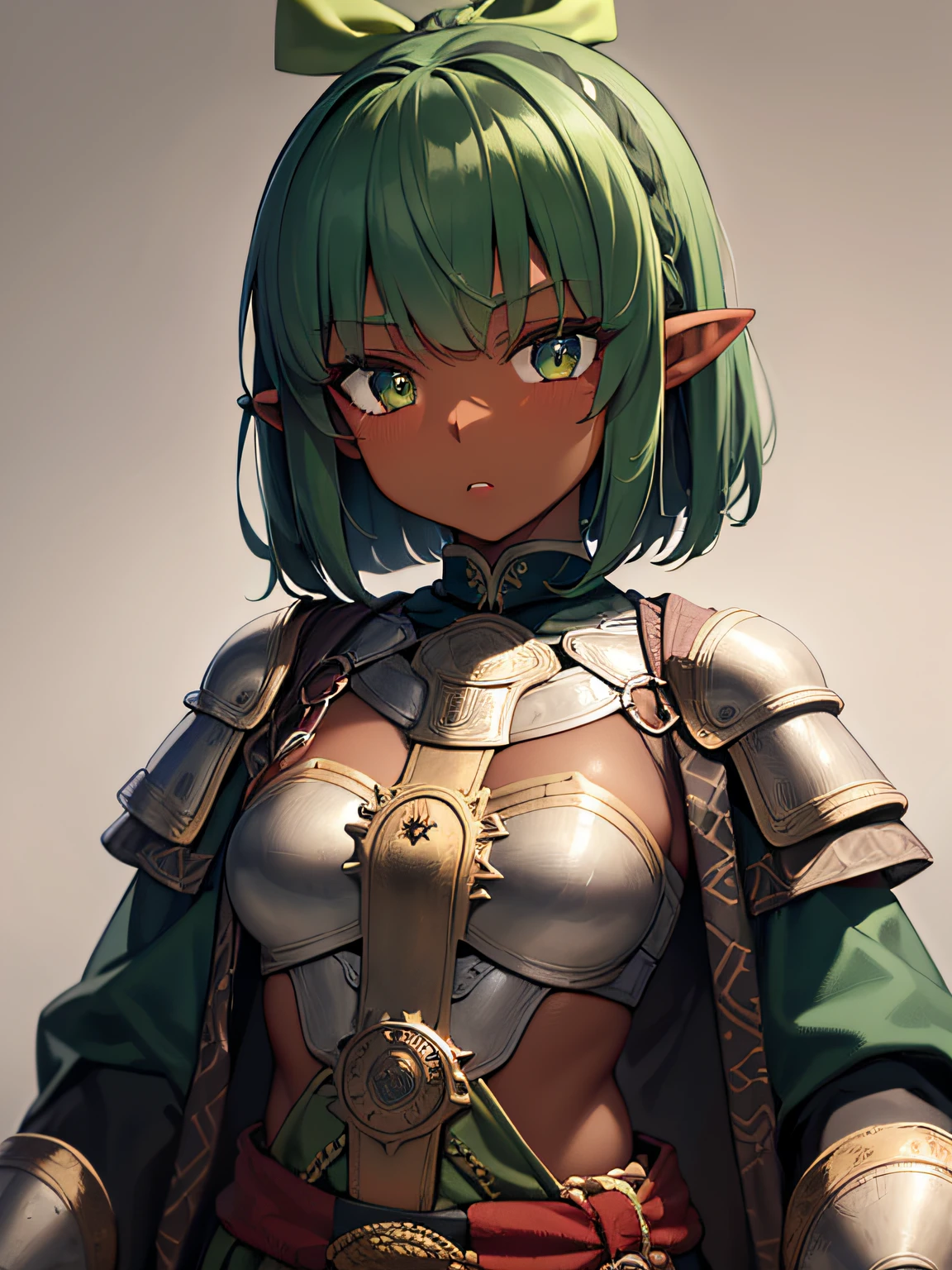 (goblin girl:1.2, dark green skin, black hair:1.1, Mohawk haircut, excited expression, nude, nude, sensual face, whore, slut, brothel),(1.3, Human Knights, with armor, face Happy), 4k, Detailed Face, Masterpiece