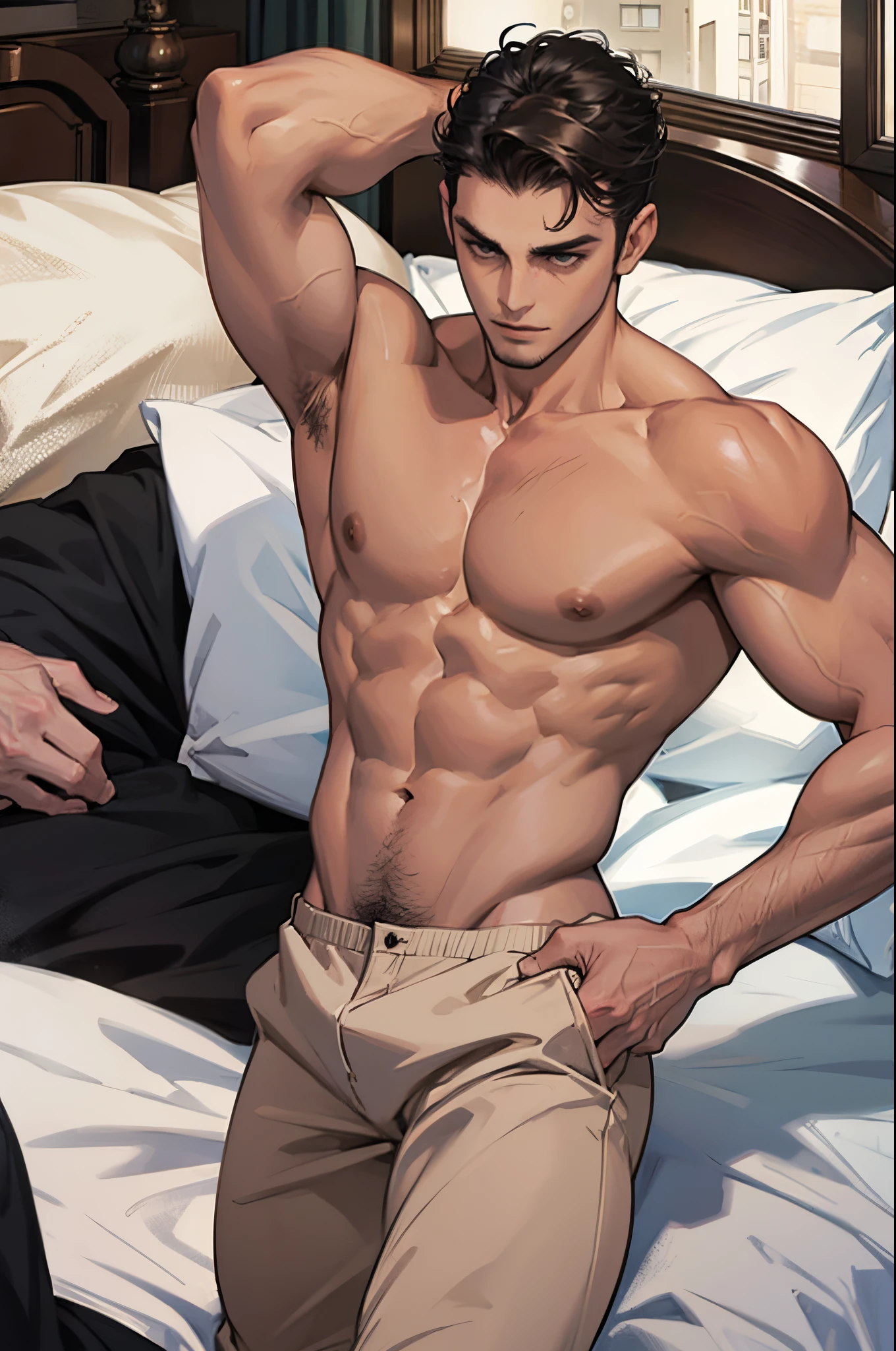 two naked muscle guys in bed