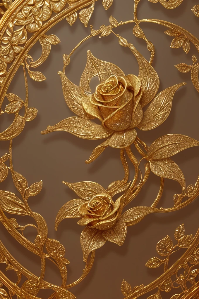 gold rose, detailed petals, intricate design, shimmering, luxurious, precious metal, exquisite craftsmanship, delicate curves, rich textures, sparkling reflections, intricate engravings, vibrant colors, beautiful composition, masterful artwork, glowing, golden hues, captivating beauty, surreal, opulent, timeless elegance, (best quality, masterpiece, Representative work, official art, Professional, unity 8k wallpaper:1.3)
