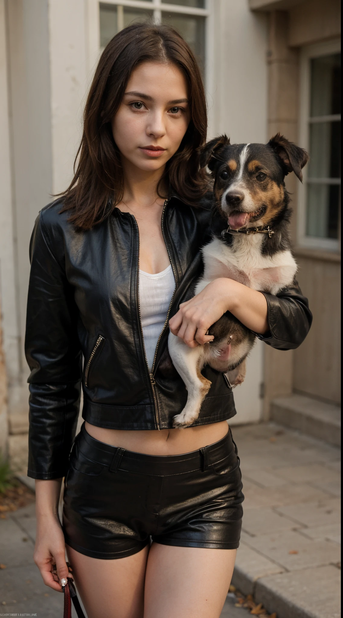 ((best quality)), ((masterpiece)), (detailed), perfect face, ((A young woman raping a dog)), ((leather clothes))