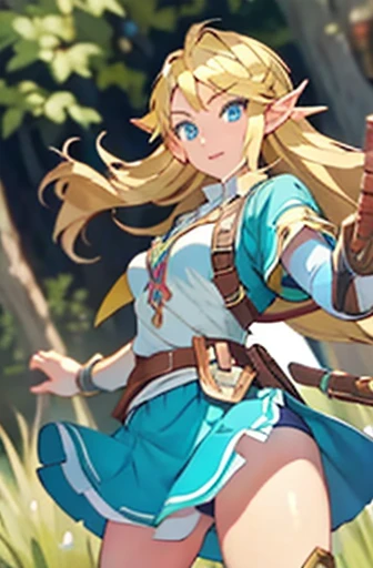 zelda in adventurer gear, (shows underwear), skirt