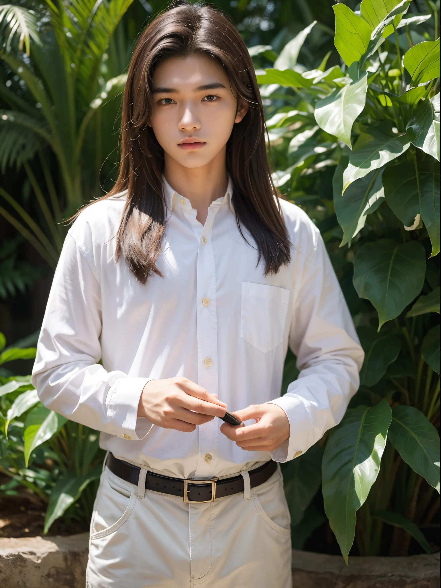 boy, 17 y.o, handsome, middle parted hair,    plantation