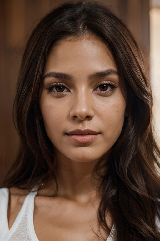 latin woman , detailed , 8k , high quality , long brown hair , fitness , detailed face structure ,