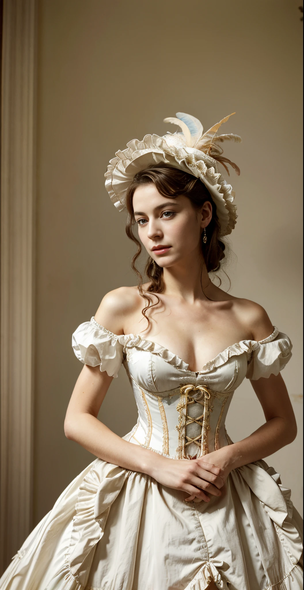 LWSH, Illustration of a cute woman, The Moulin Rouge Marquis, Elegant dress with corset bodice, The fabric layer is ruffled., And a large feather hat., Show the glamour of the aristocracy., Marie Antoinette, 18th century art, Rococo Portrait, Adelaide Labill - Giard, Rococo-style portrait, Rococo art style, Rococo Art, by Adélaïde Labille-Guiard, by Jean-François de Troy