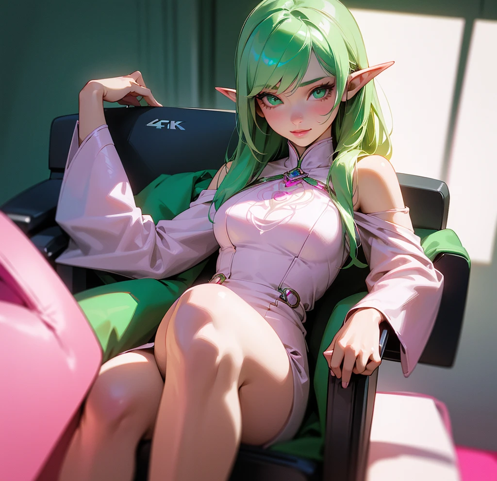 Elf woman masturbates while sitting on a chair
