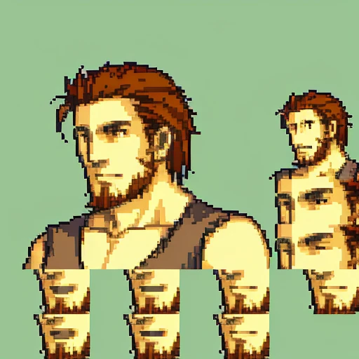solo focus, quarterbody, frames, saturated sprite,1boy, reddish-brown hair, brown eyes, chin hair, attractive, pirate