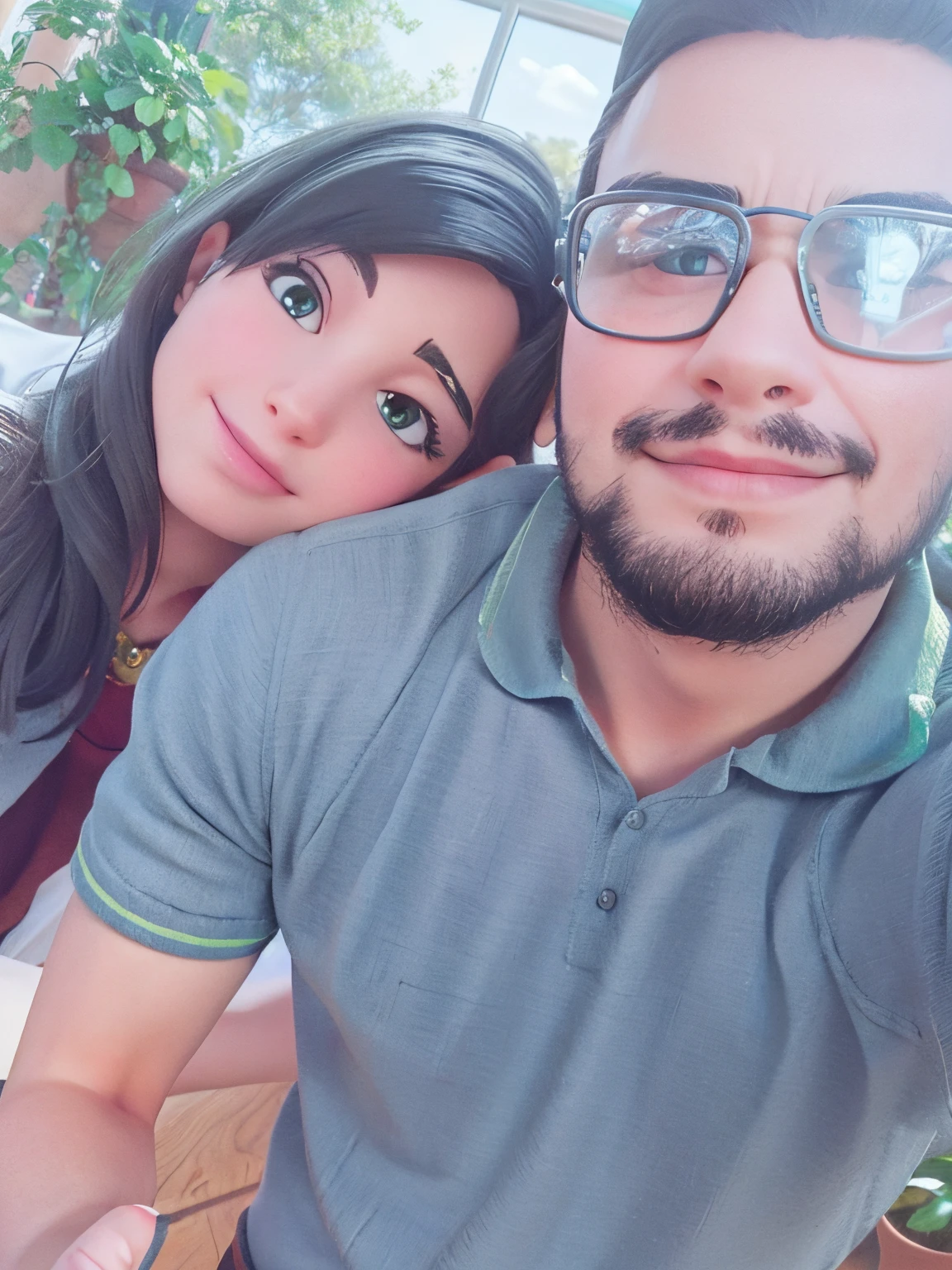 (best quality,4k,8k,highres,masterpiece:1.2),ultra-detailed,(realistic,photorealistic,photo-realistic:1.37), portrait, happy couple, lovely atmosphere, romantic lighting, vibrant colors, detailed facial features, expressive eyes, delicate lips, genuine emotions, joyful moment, beautiful clothing, picturesque background, sunny day, outdoor setting, natural surroundings, charming smiles, cute disney cartoon, american cartoon