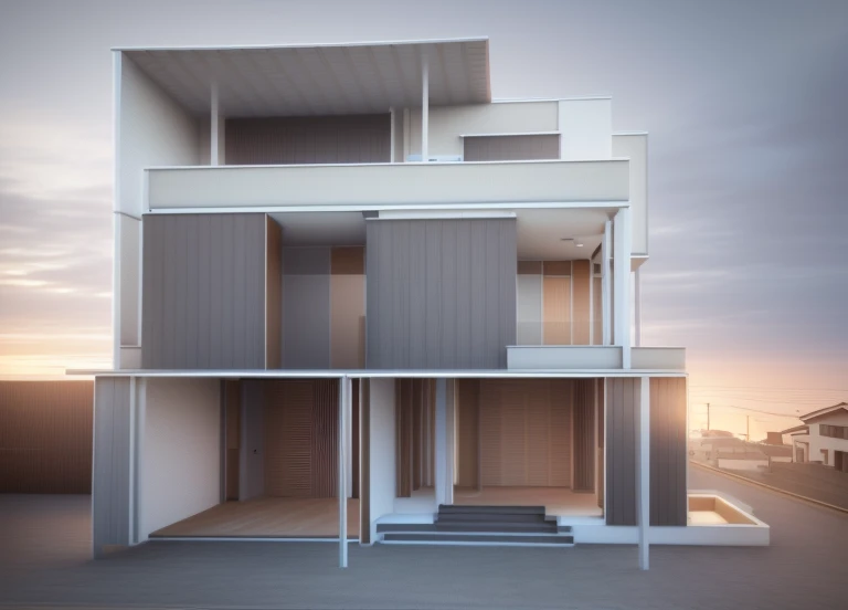 a rendering of a house with a balcony and a balcony, sketch - up, detail render, concept house, rendered 3d model, detailed rendering, modeled in 3 d, front-view, architectural concept, conceptual, 3 d rendering, 3d rendering, 3d rendered, 3 d rendered, elevation view, 3/4 view realistic